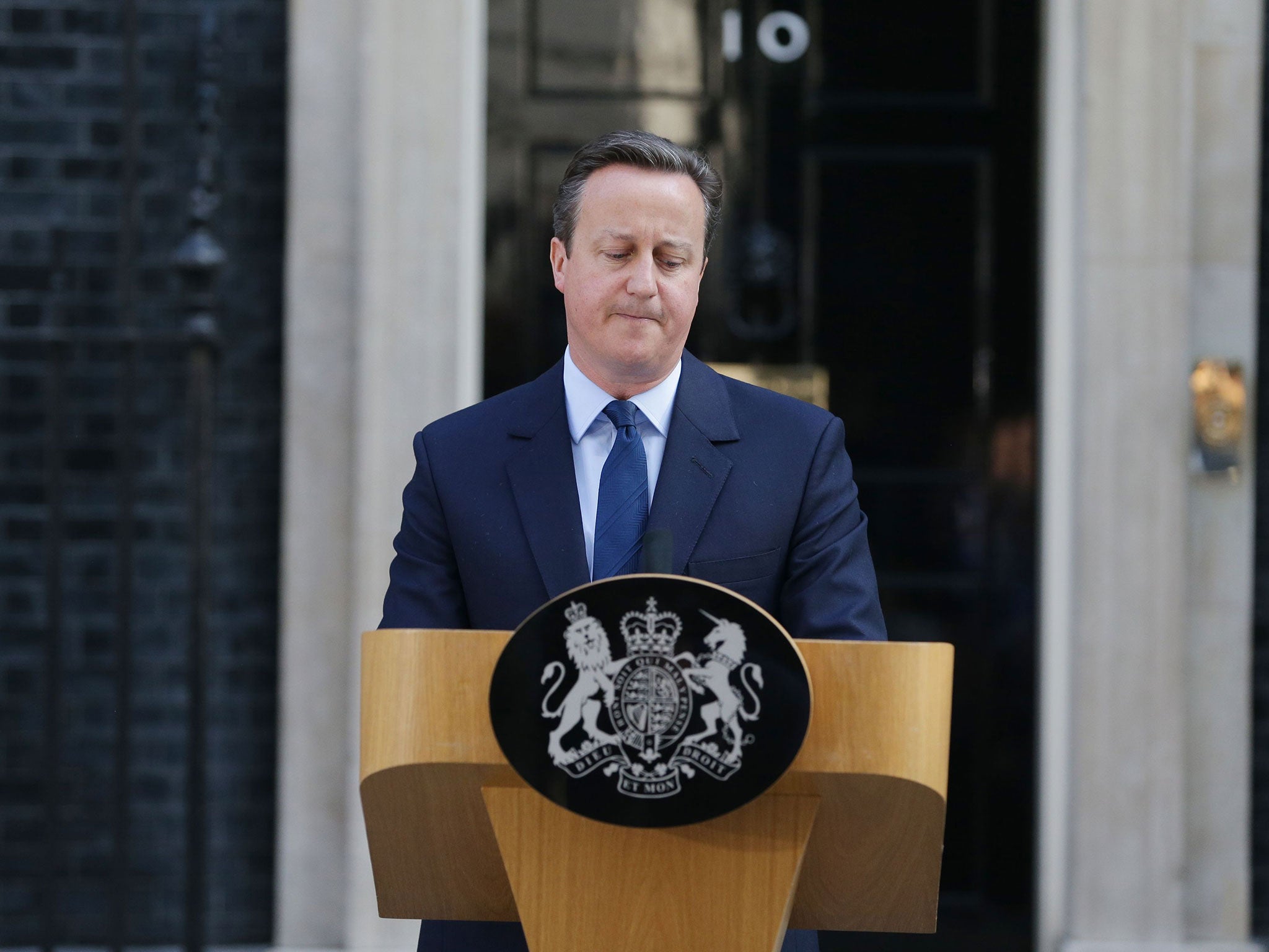 Prime Minister David Cameron resigns outside 10 Downing Street, London