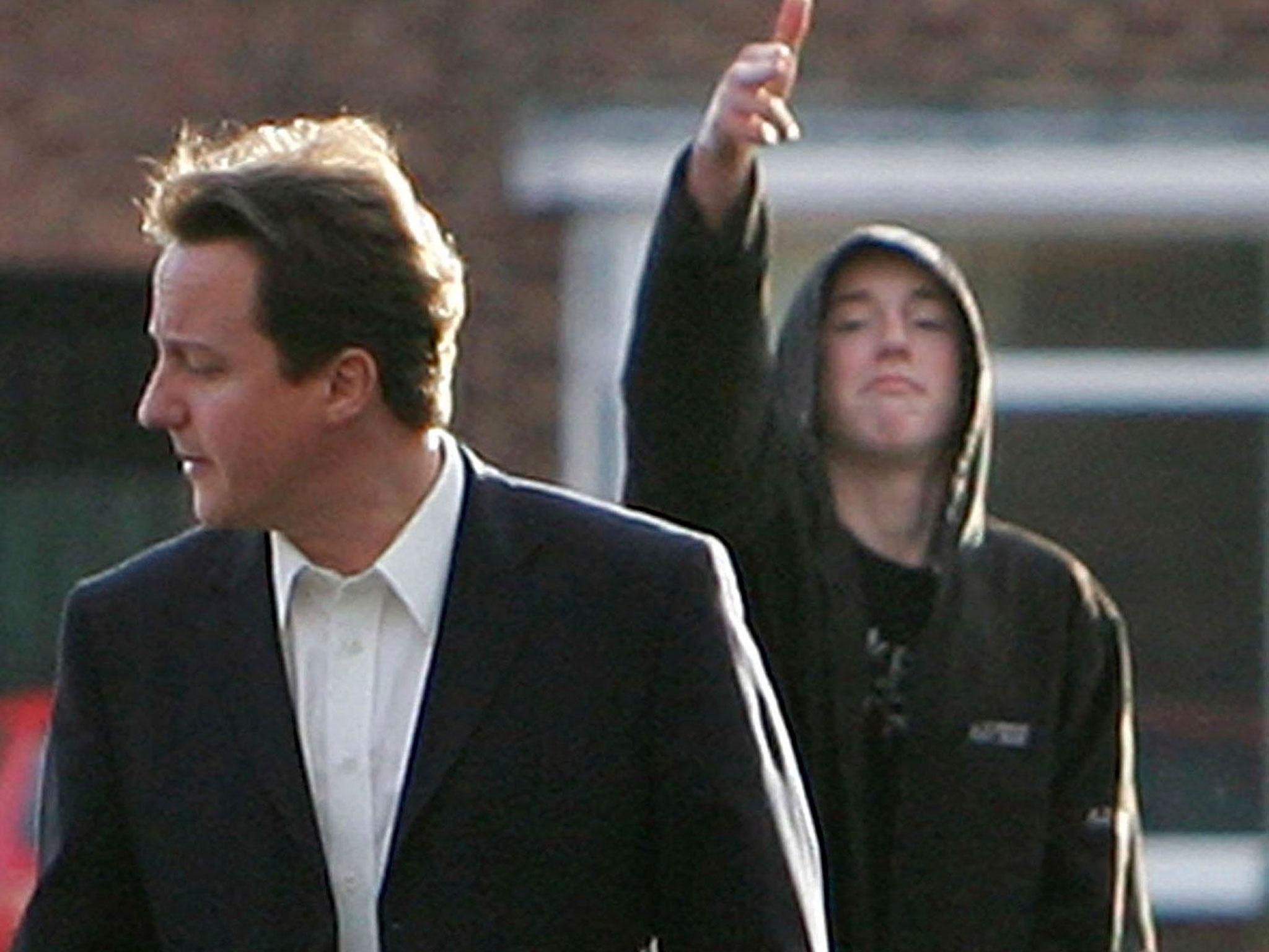 David Cameron is mocked by Ryan Florence, as the leader toured the Benchill Estate, Manchester, 2007