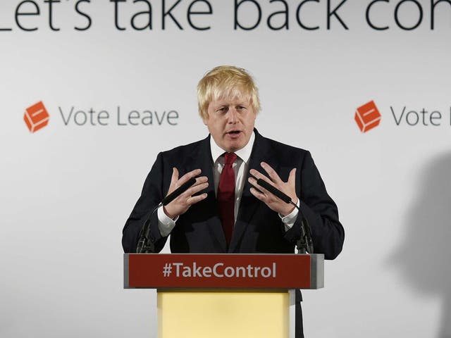 Vote Leave campaign leader Boris Johnson speaks at the group's headquarters in London