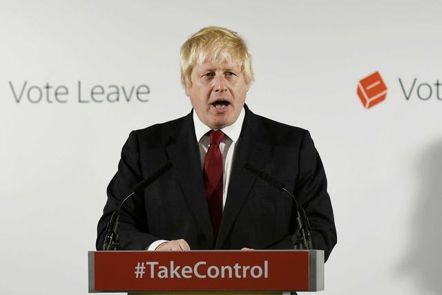 Vote Leave campaign leader Boris Johnson speaks at the group's headquarters in London