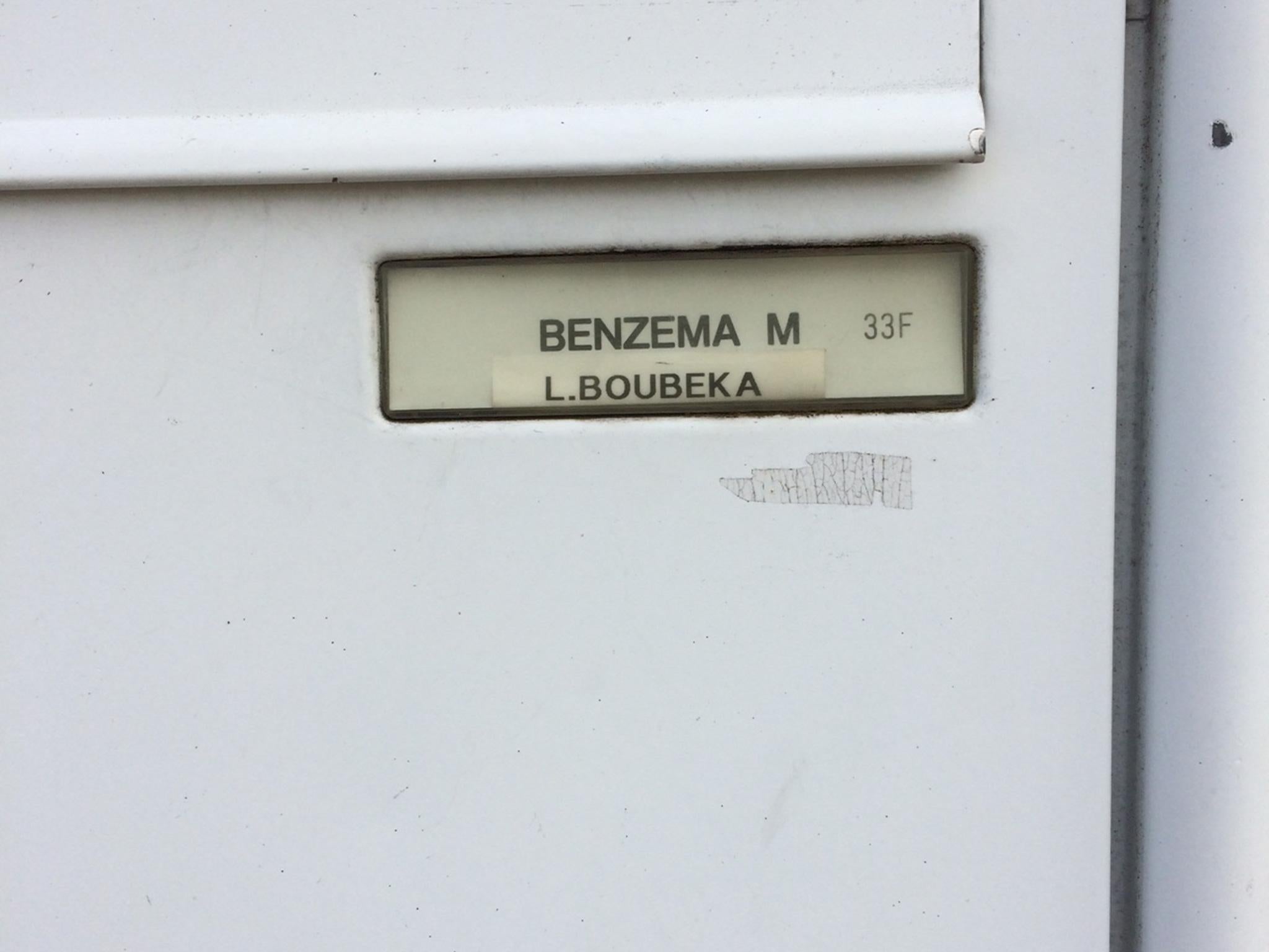 The letterbox on the front door of Benzema's former home