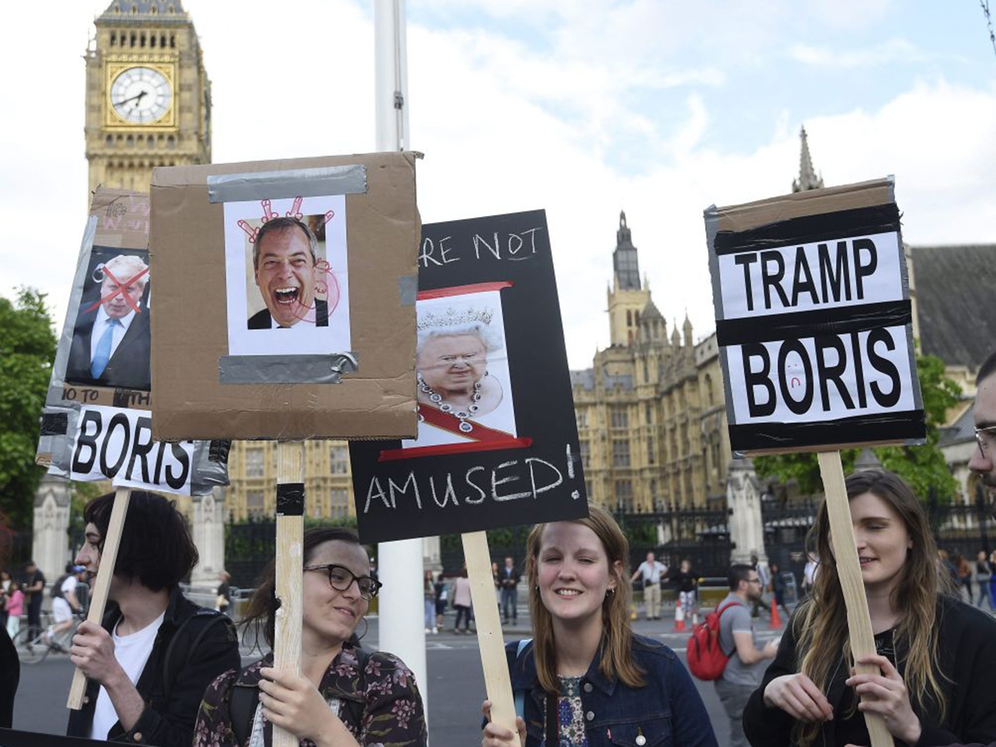 Anti-Brexit demonstrators outside the Houses of Parliament yesterday