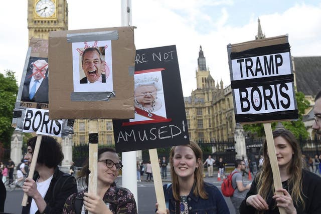 Anti-Brexit demonstrators outside the Houses of Parliament yesterday
