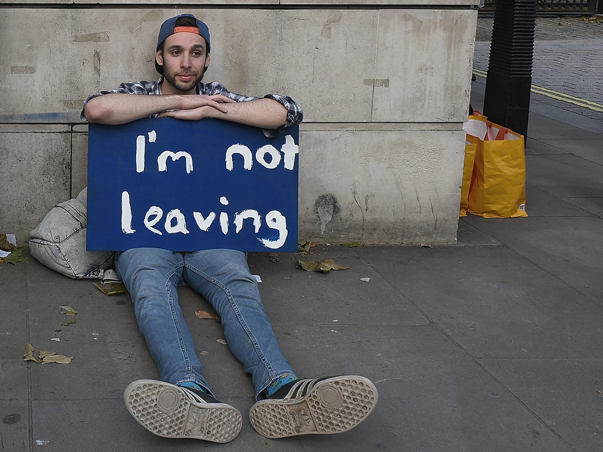 A young man makes his Brexit stance clear during a protest in central London against the UK's decision to leave the EU on Thursday