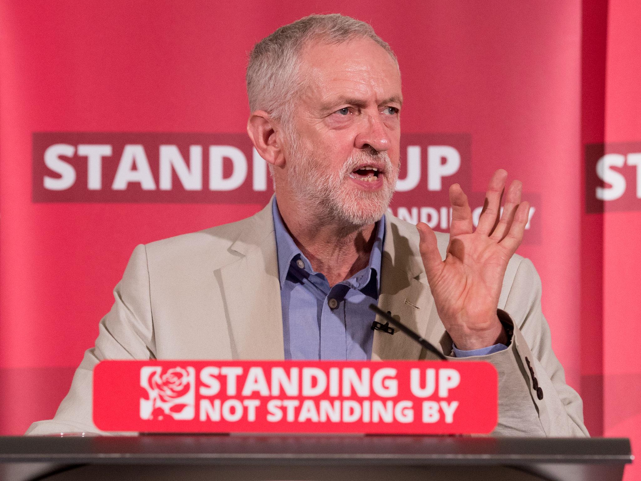 Jeremy Corbyn speaks at a post Brexit speech at the Maxwell Library in central London on June 25, 2016 in London