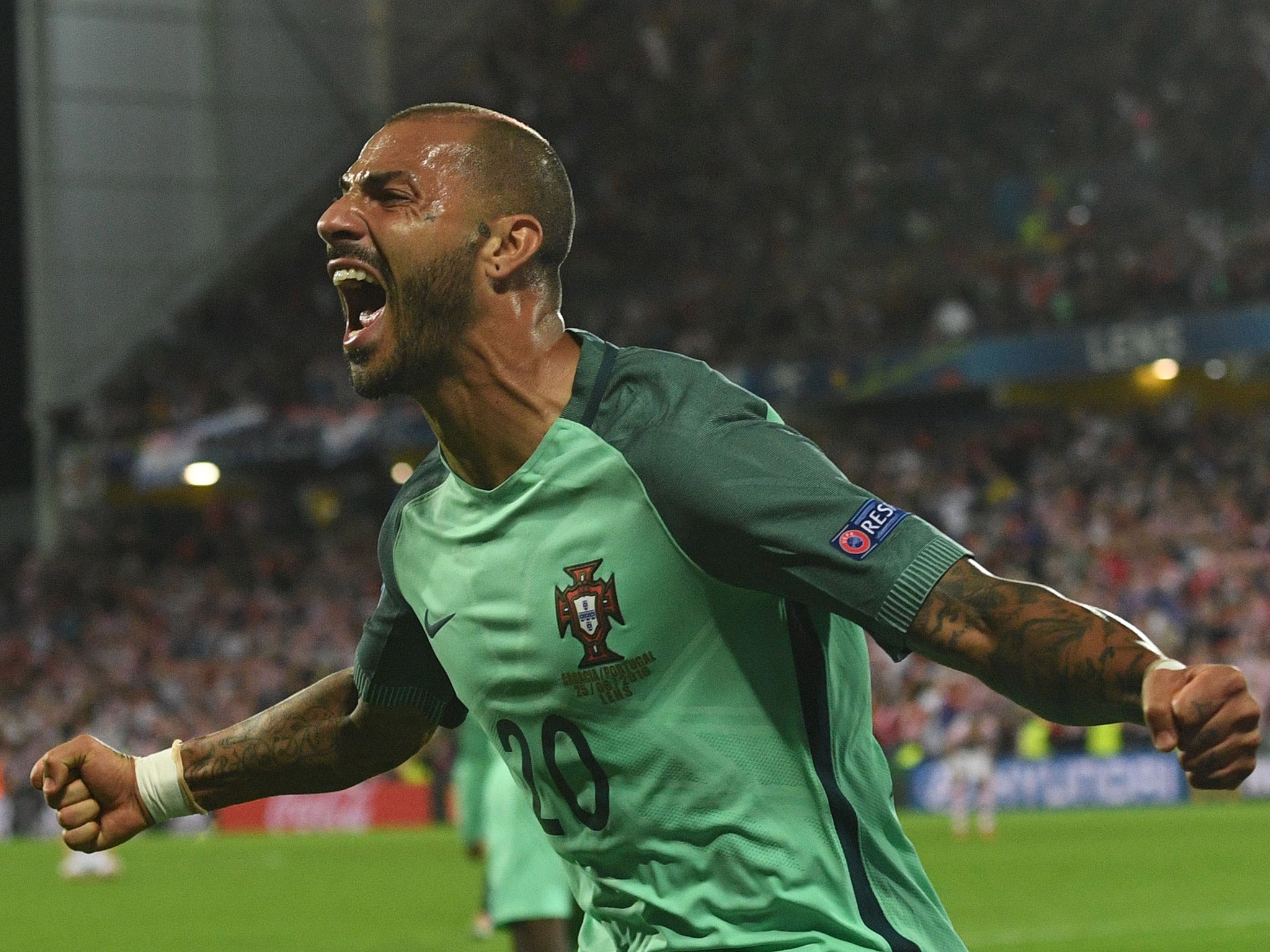 Ricardo Quaresma celebrates after scoring the winning goal for Portugal against Croatia