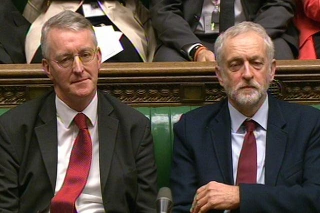 Labour Party leader Jeremy Corbyn (right) and Shadow Foreign Secretary Hilary Benn