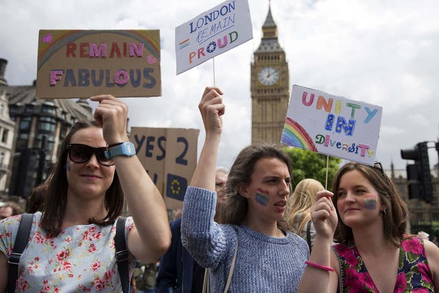 Demonstrators at a protest against the pro-Brexit outcome of the UK's referendum