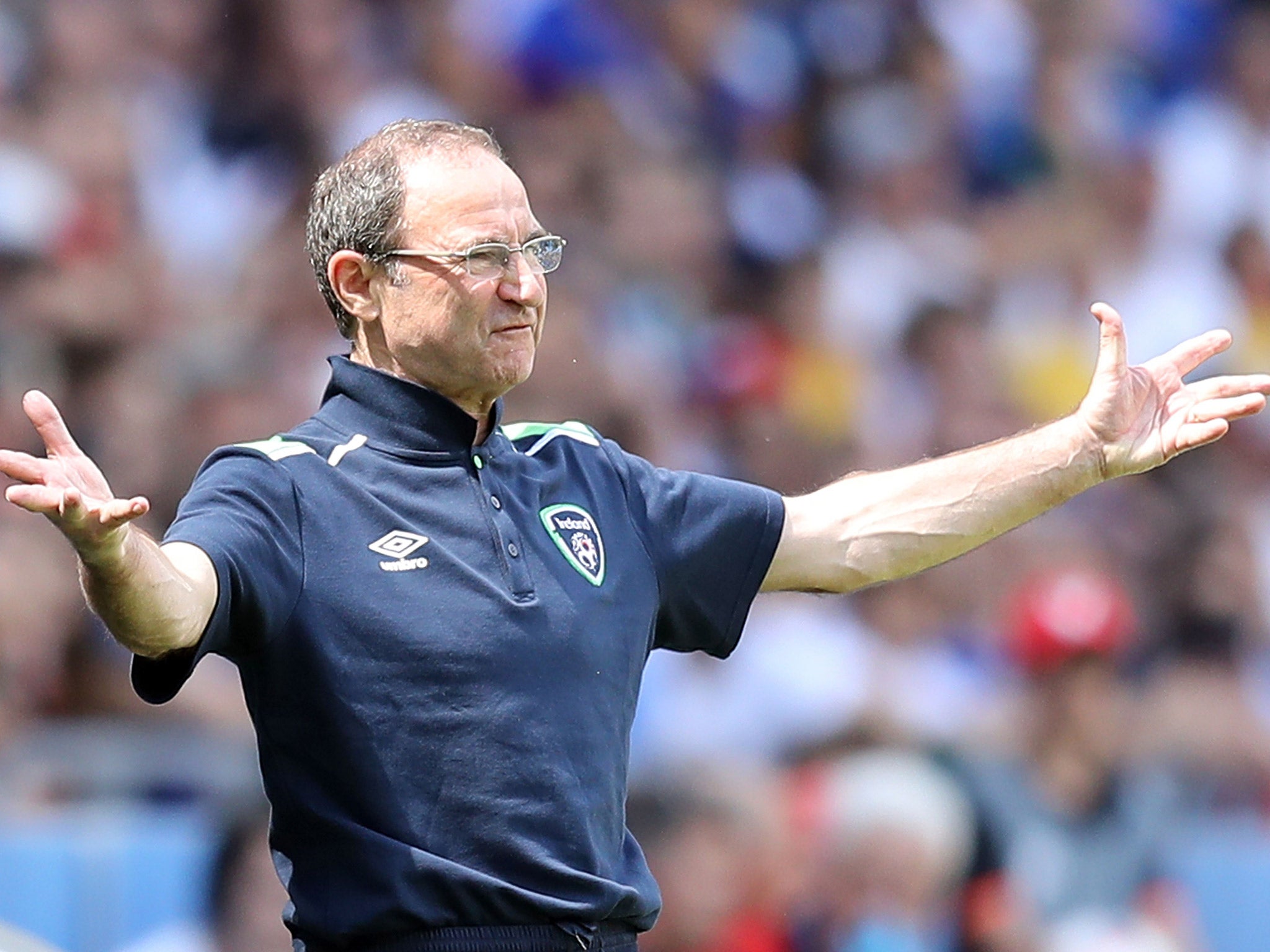 Martin O'Neill reacts during the Republic of Ireland's 2-1 defeat by France