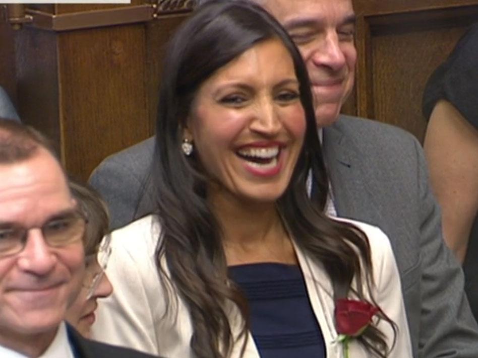 Dr Rosena Allin-Khan laughs as David Cameron jokes she could be a Shadow Cabinet minister by the end of her first day as an MP