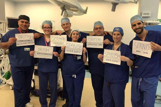 A picture of EU nationals working in the NHS, which went viral last summer