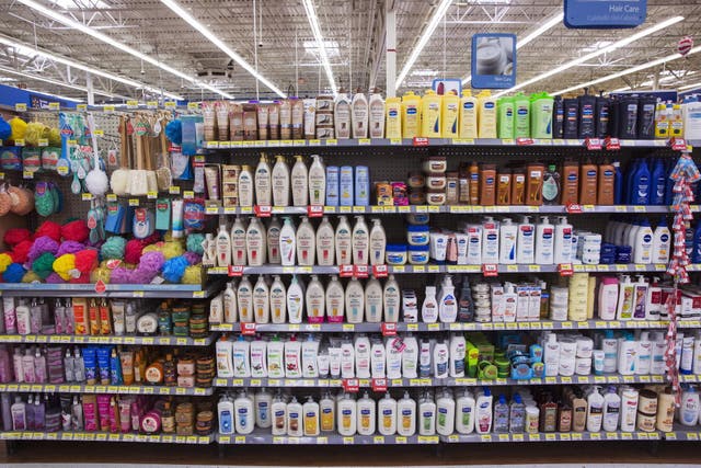 Bottles of shampoos are displayed at a Walmart store in Secaucus, New Jersey, November 11, 2015