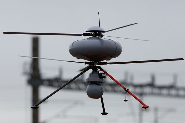A new security drone flies over the Eurotunnel in Calais, France, on 27 June