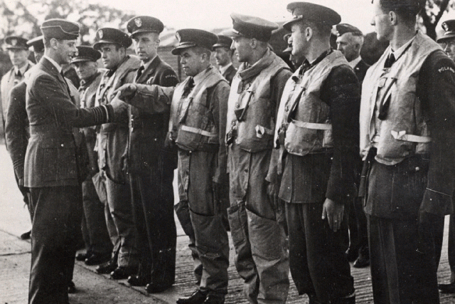 King George VI visits Polish pilots of 303 Air Force Squadron, which shot down the most planes during the Battle of Britain, on 26 September 1940
