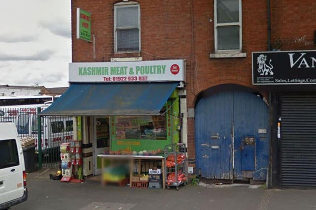Kashmir Meat & Poultry in Wednesbury Road, Walsall, West Midlands, was left badly damaged after the man threw a lit bottle of "accelerant" at a staff member around 5.25pm on Monday