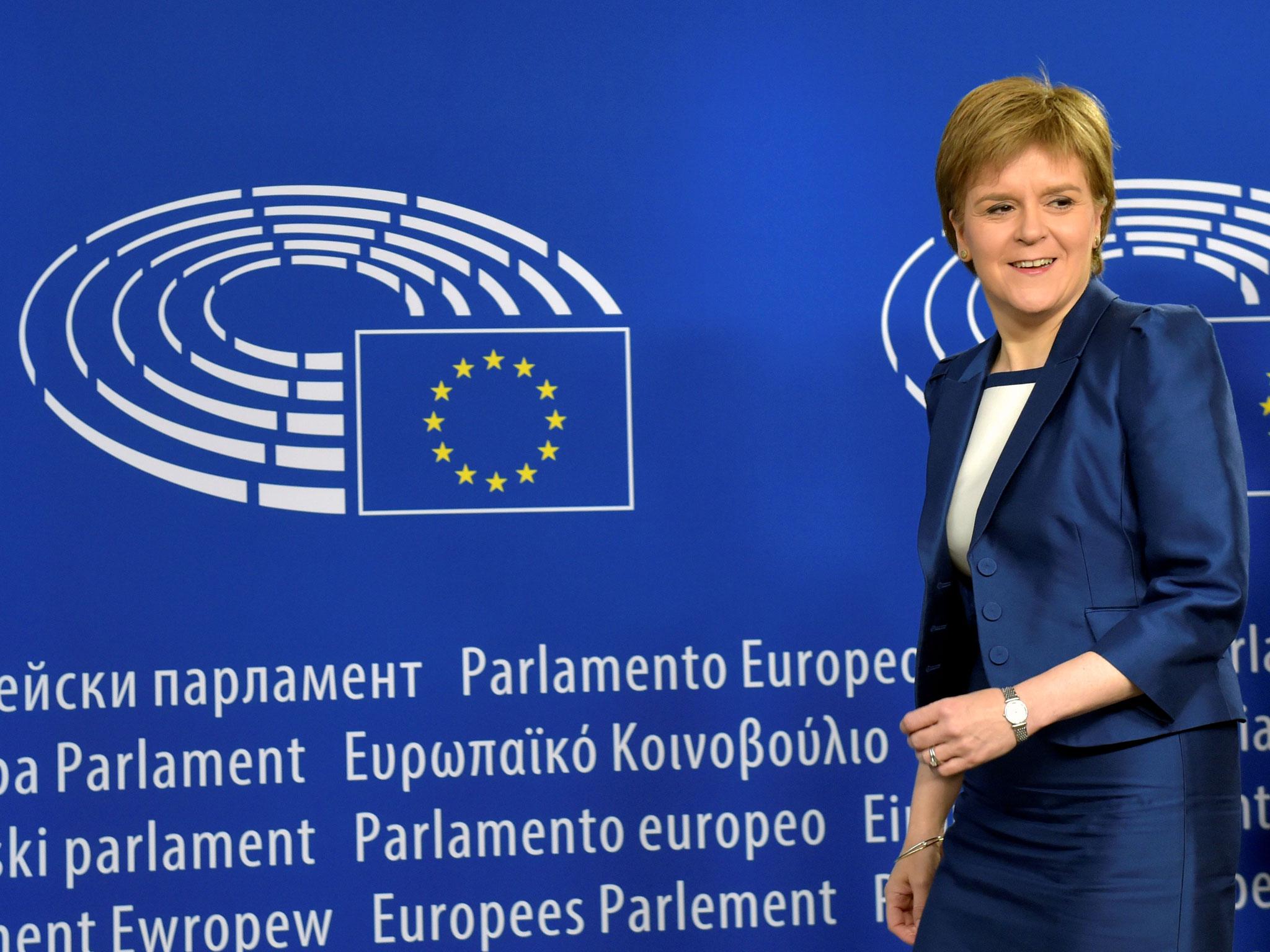 Scotland's First Minister Nicola Sturgeon is welcomed by European Parliament President Martin Schulz