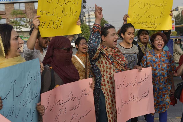 Protestors take to the streets in Lahore, Pakistan, after the killing of a transgender woman in May 2016