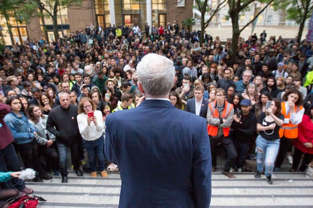 Labour leader Jeremy Corbyn speaking at a Momentum event at the School of Oriental and African Studies (SOAS) in central London.