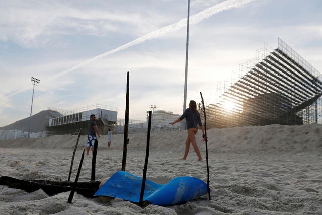 Part of a mutilated body near the construction site of the beach volleyball venue for 2016 Rio Olympics on Copacabana beach in Rio de Janeiro, Brazil, 29 June 2016.