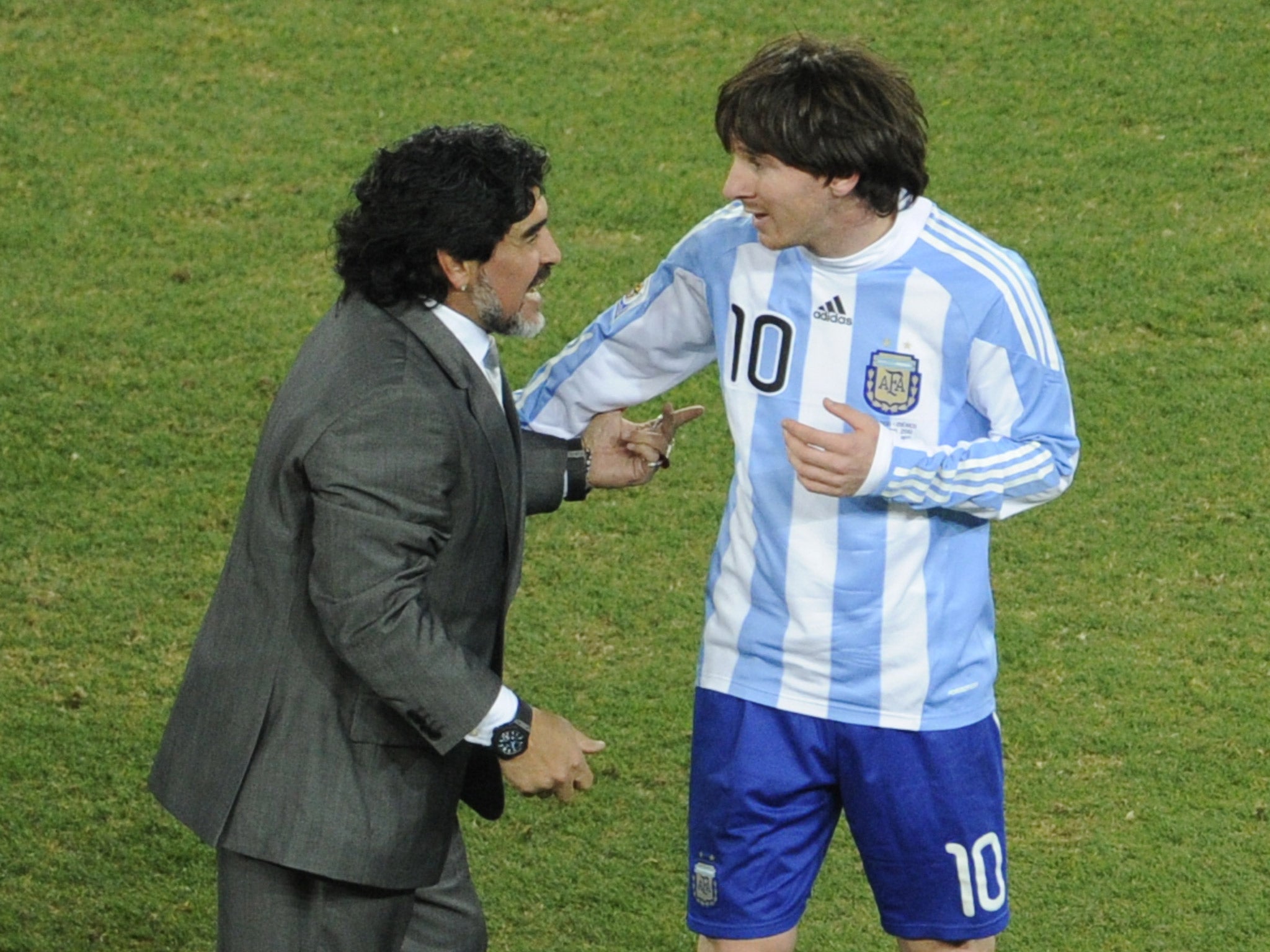 Diego Maradona with Lionel Messi in 2010