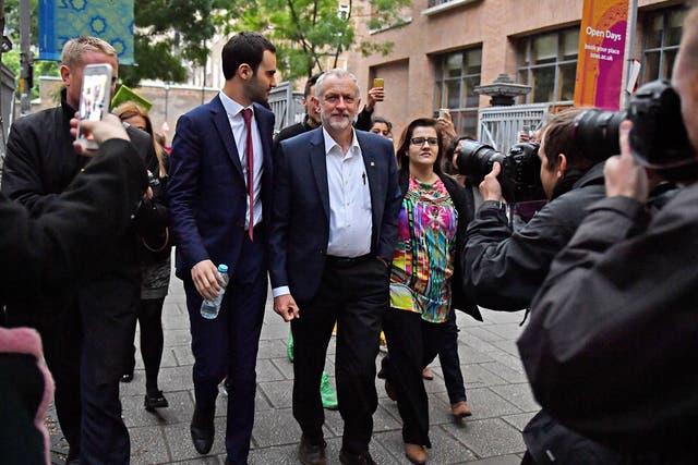 Jeremy Corbyn arrives to speak at a 'Keep Corbyn' rally at the School of Oriental and African Studies on June 29, 2016 in London