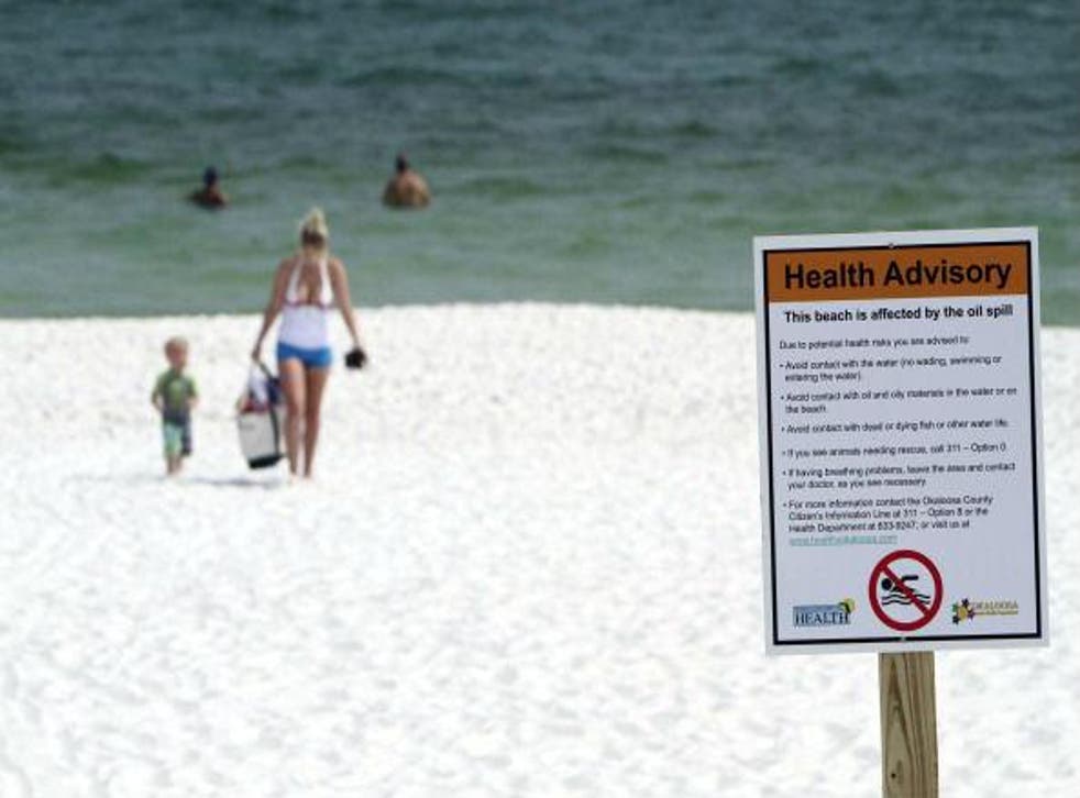 An Okaloosa beach 'no swim' advisory notice from 2010 after an oil spill