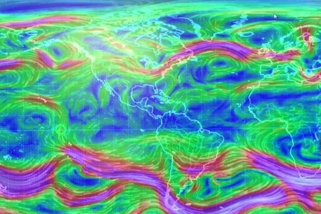 A map showing different wind flows around the world