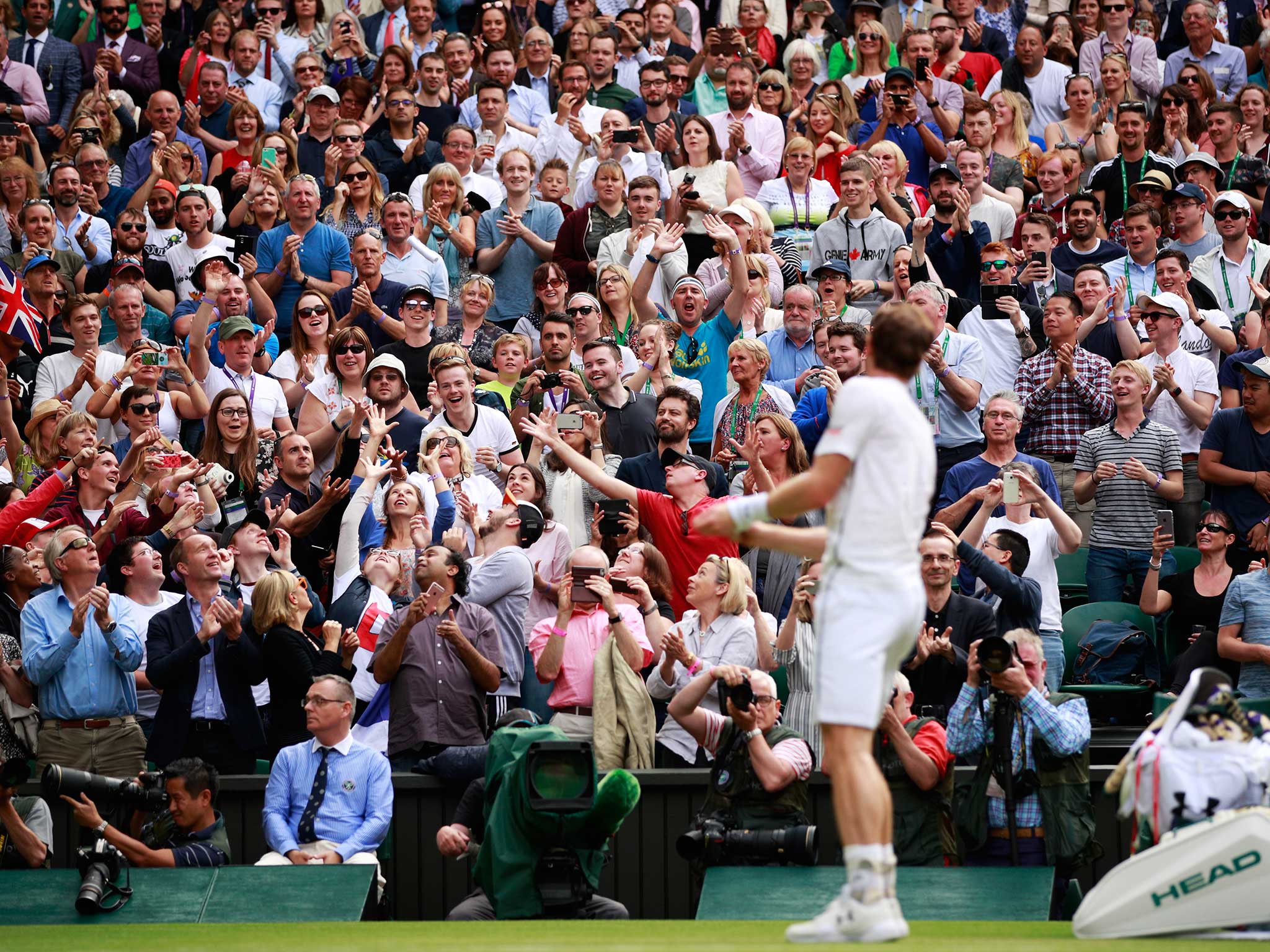 Murray celebrates with the Wimbledon crowd