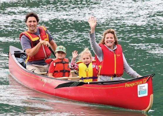 The Trudeau family go on a cheering canoe trip