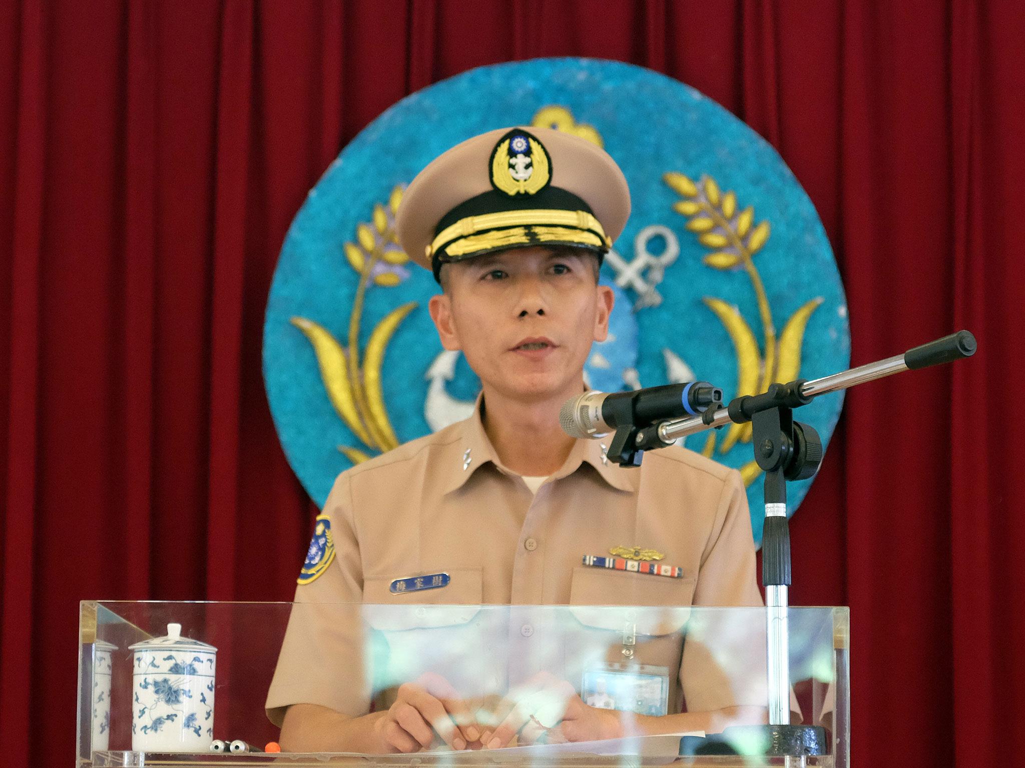 Navy chief of staff lieutenant general Mei Chia-shu speaks during a press conference in Taipei on 1 July, 2016