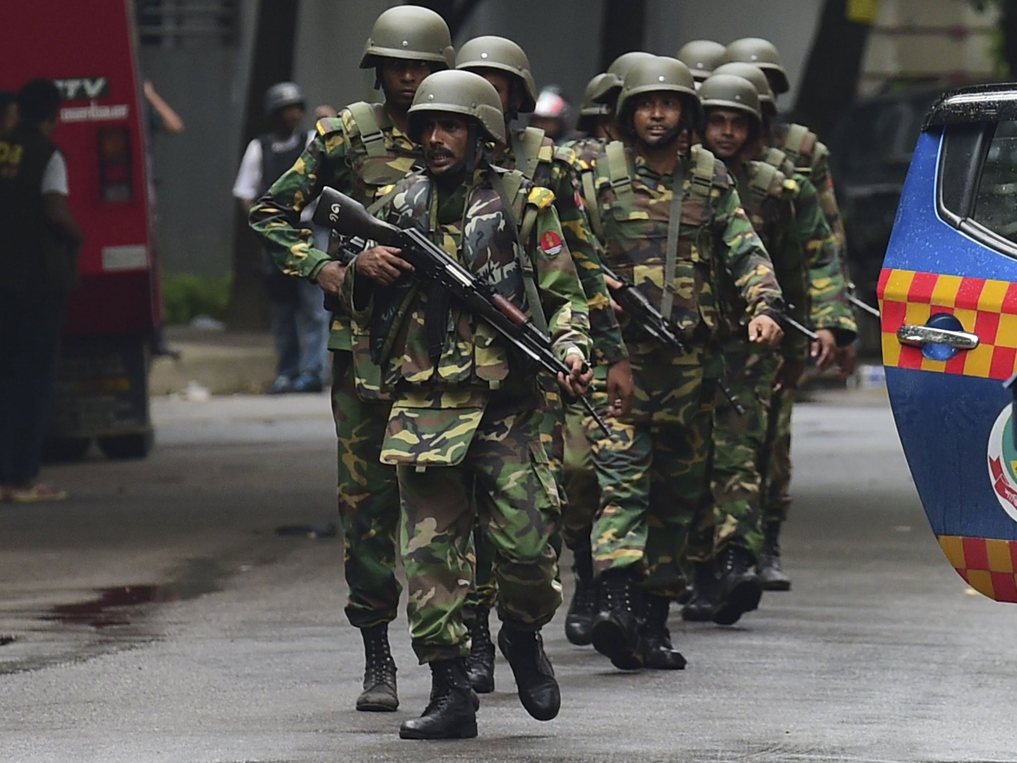 Bangladeshi army soldiers during a rescue operation near the Holey Artisan Bakery in Dhaka, Bangladesh last month (AFP/Getty)