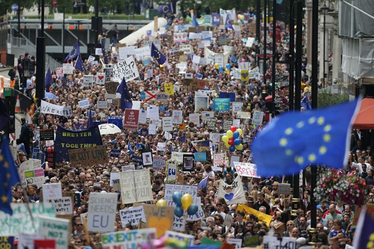 Remain supporters march towards Parliament Square on Saturday, 2 July, 2016