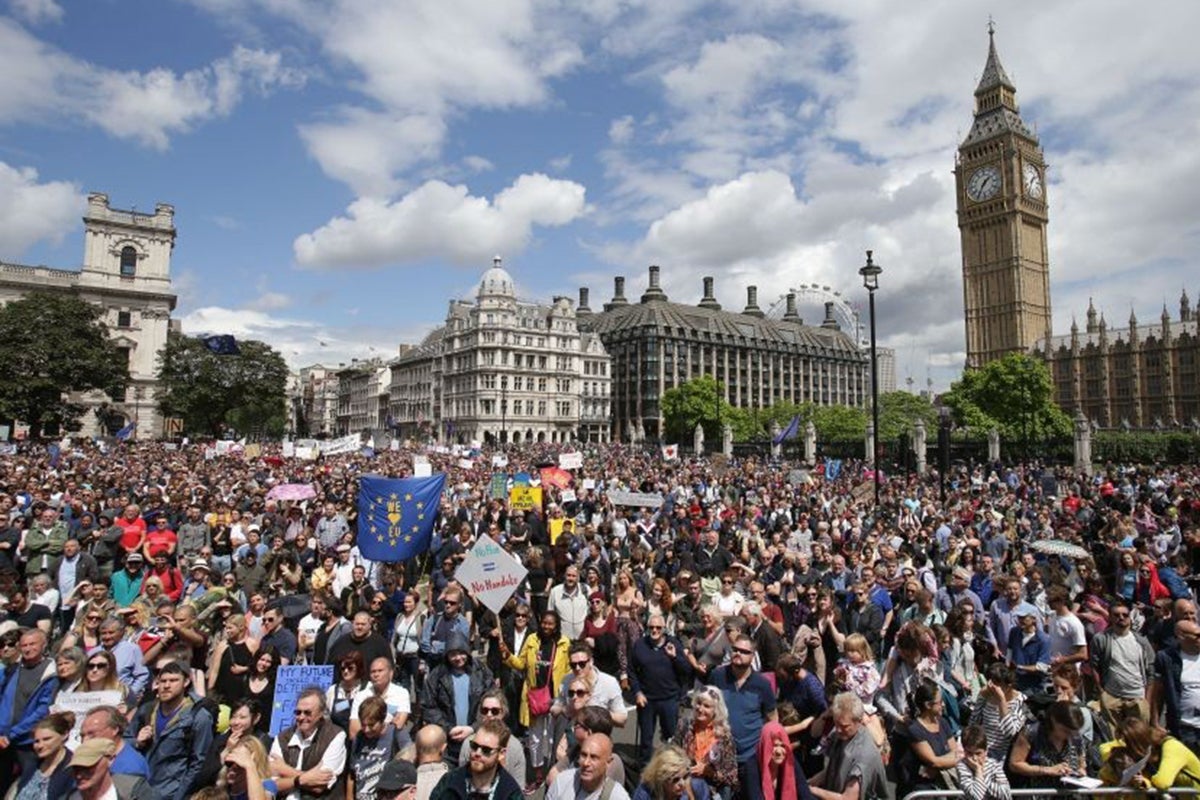 Tens of thousands of people have marched through London to protest against Brexit