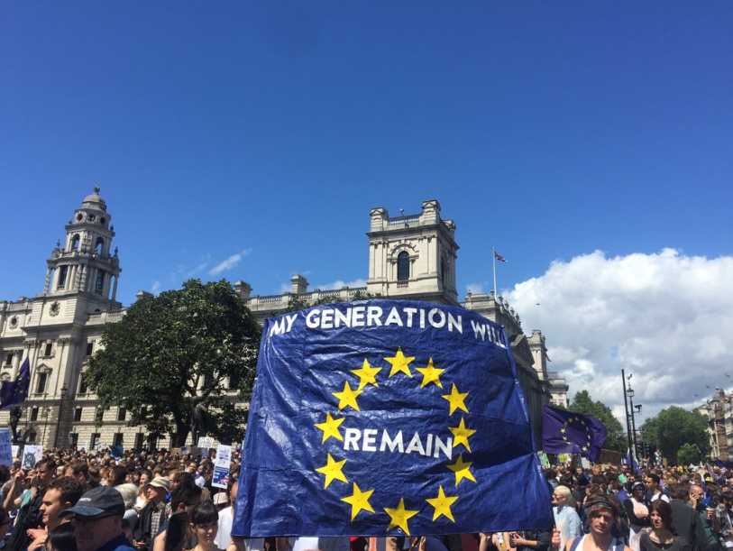 A banner in Parliament Square at the March for Europe