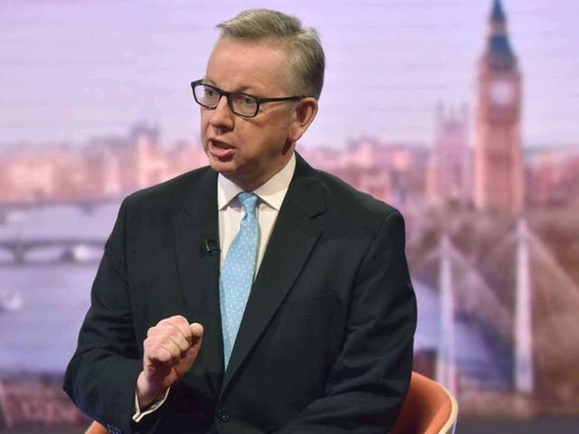 Conservative party leadership contender Justice Secretary Michael Gove on the BBC One current affairs programme, The Andrew Marr Show