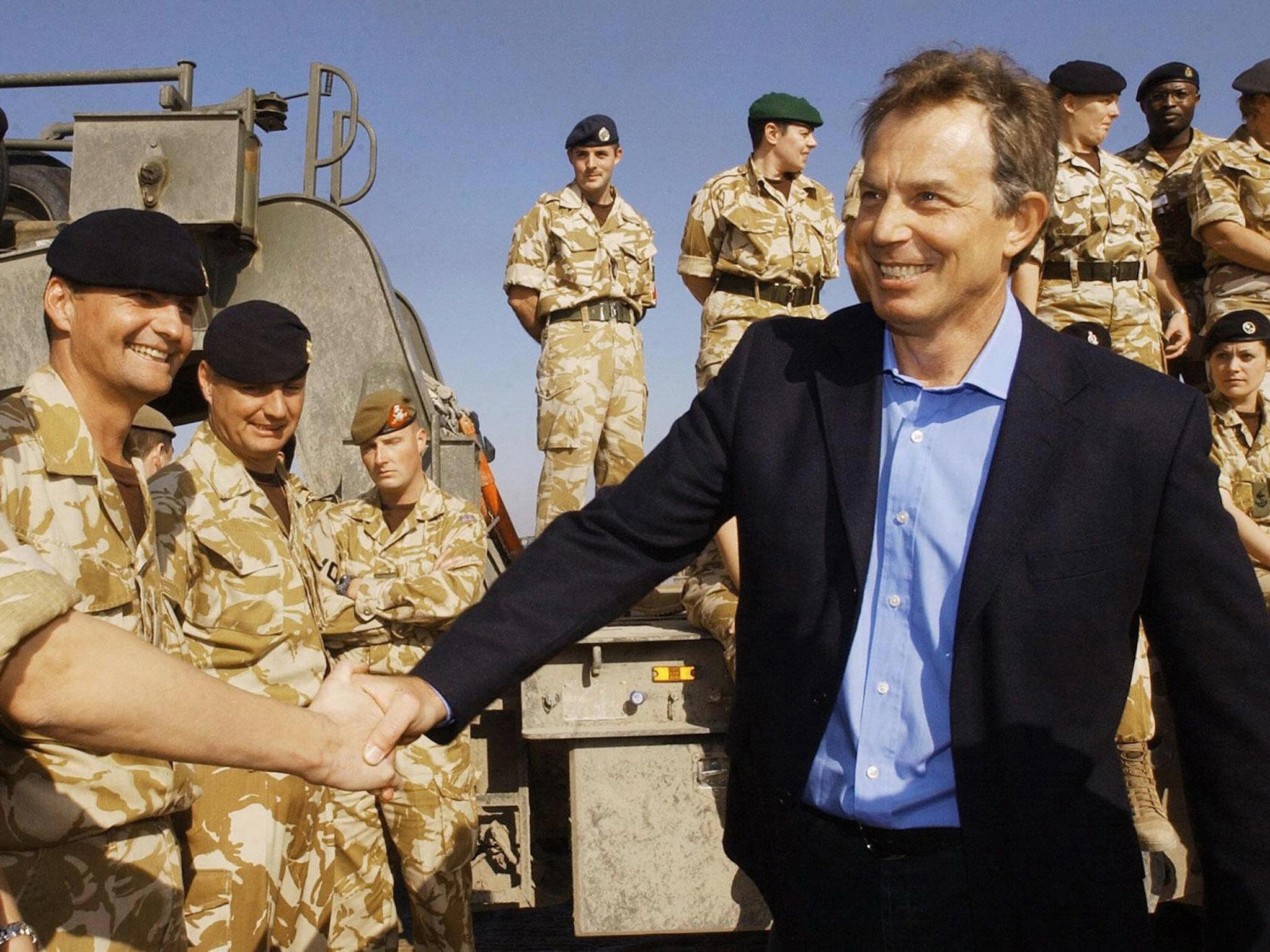 Tony Blair meeting troops in Basra in January 2004. He is expected to be criticised by the Chilcot report for his conduct in the run up to the invasion