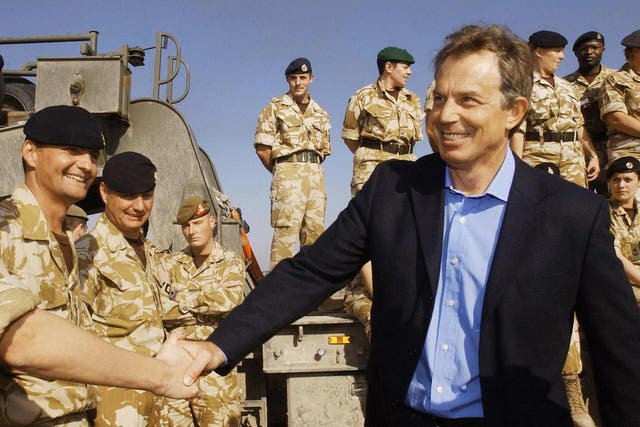 Tony Blair meeting troops in Basra in January 2004. He is expected to be criticised by the Chilcot report for his conduct in the run up to the invasion