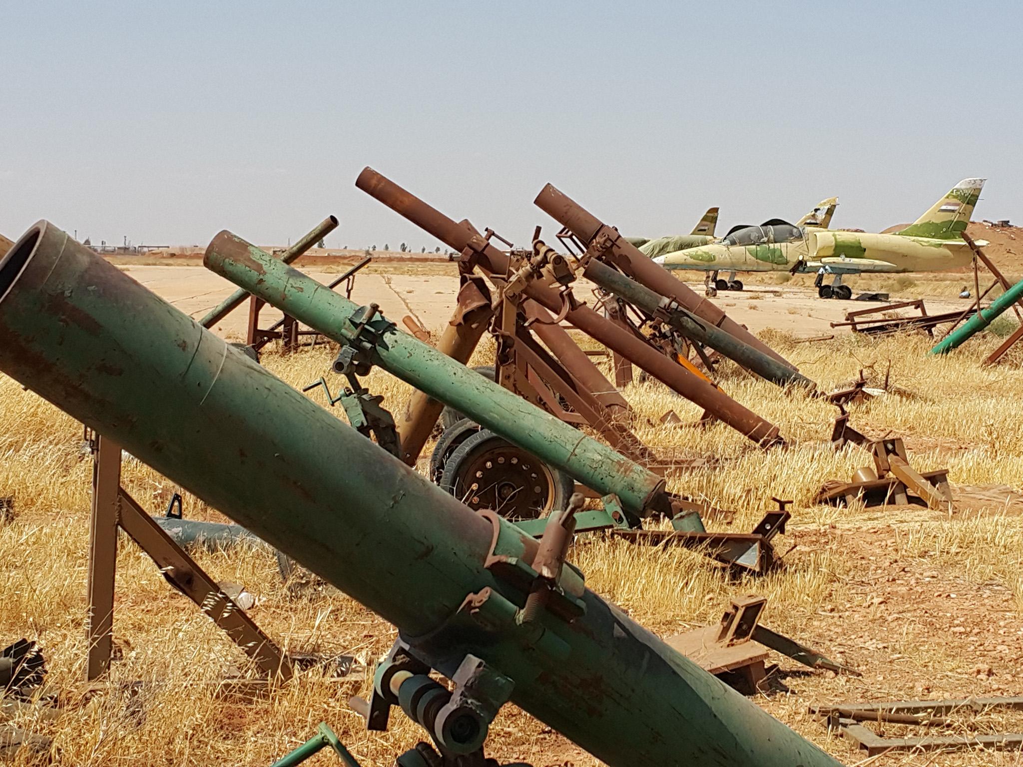 Captured homemade Isis mortar on the Syrian airbase at Koyeress (Nelofer Pazira)