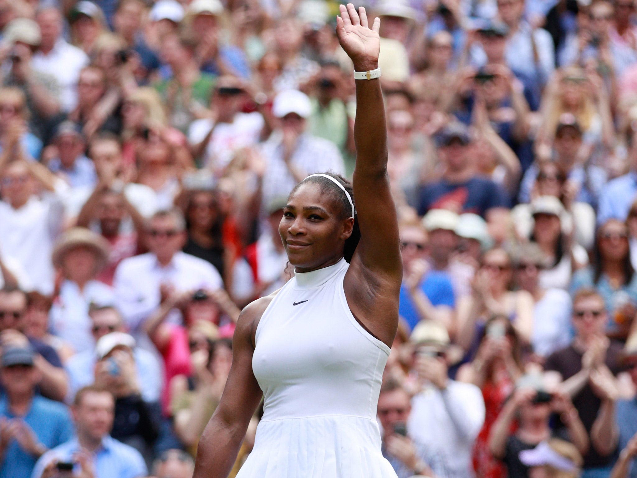 Serena Williams celebrates her victory over Annika Beck