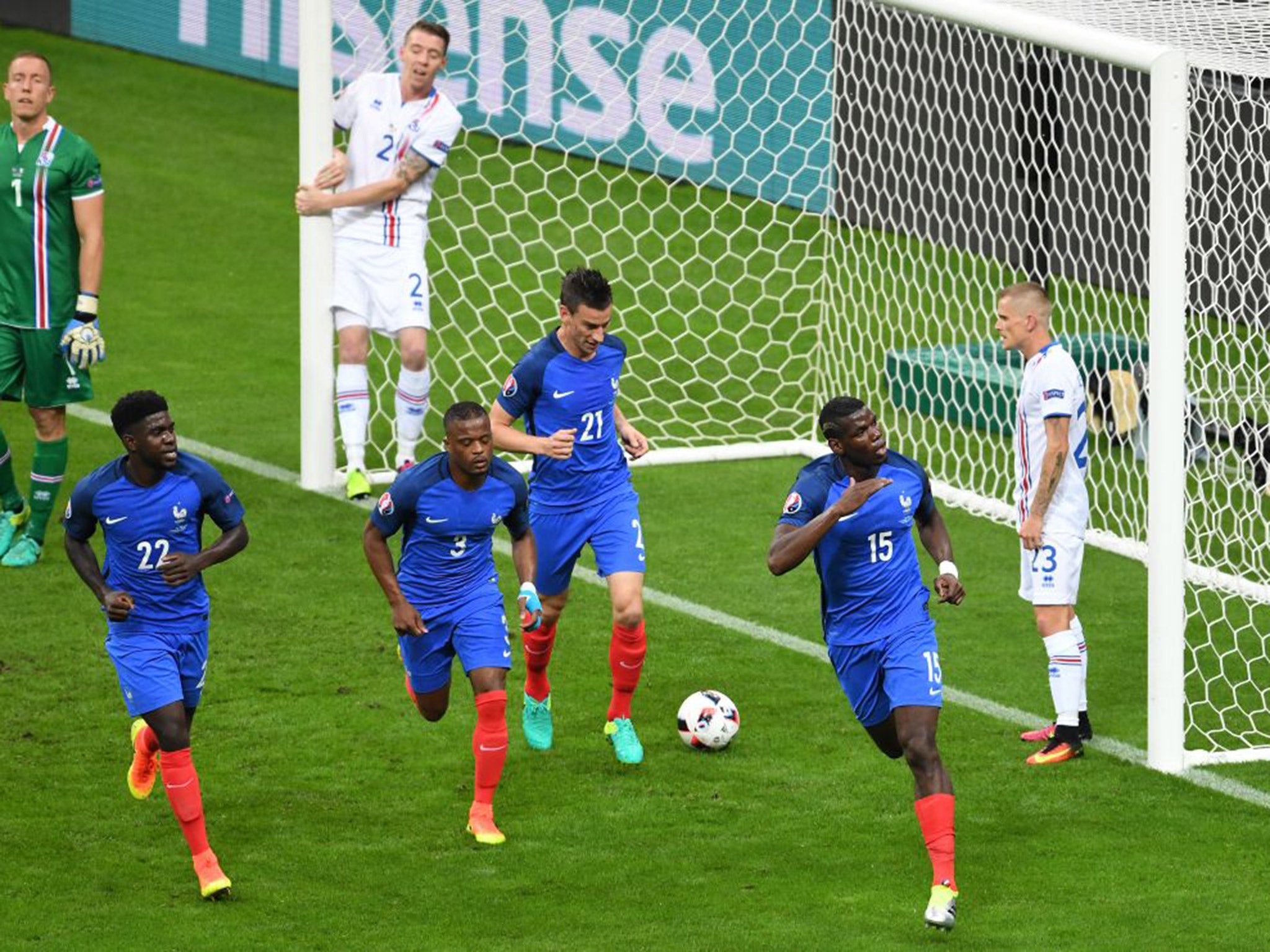 Paul Pogba celebrates after doubling France's lead