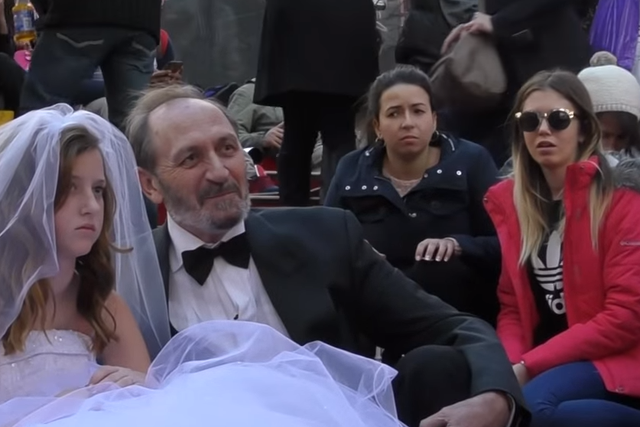 Passers-by are stunned by a social experiment stunt held in New York to highlight child marriage