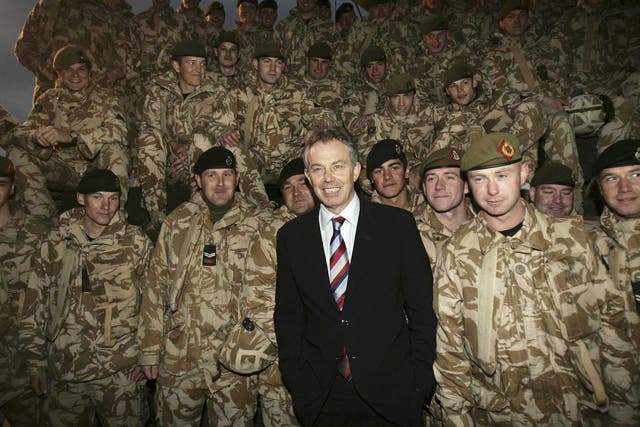 Tony Blair meets with British soldiers on duty in Basra on December 17, 2006 in Iraq 