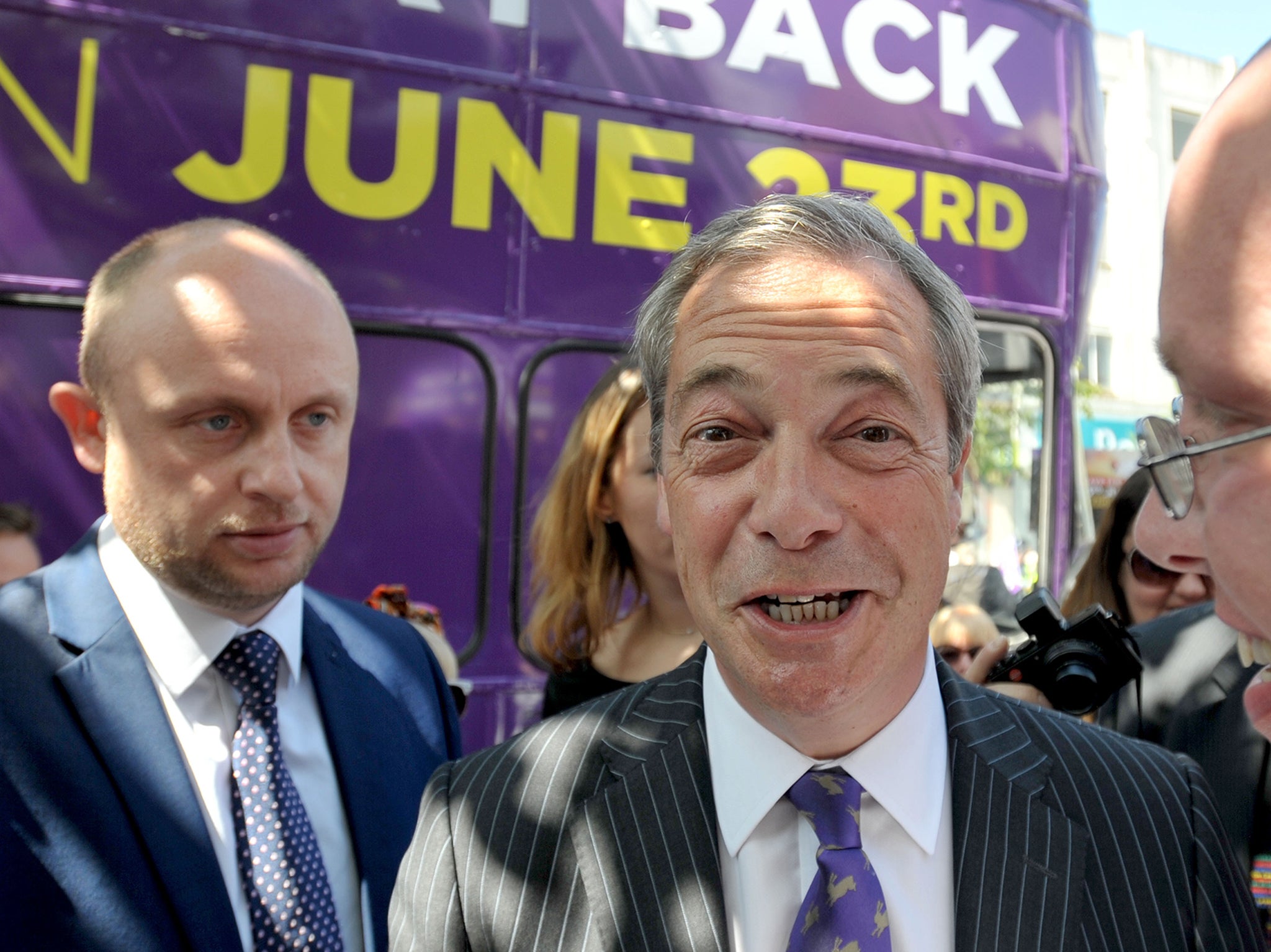 Nigel Farage campaigning in Clacton-on-Sea in Essex for Brexit before the EU referendum vote