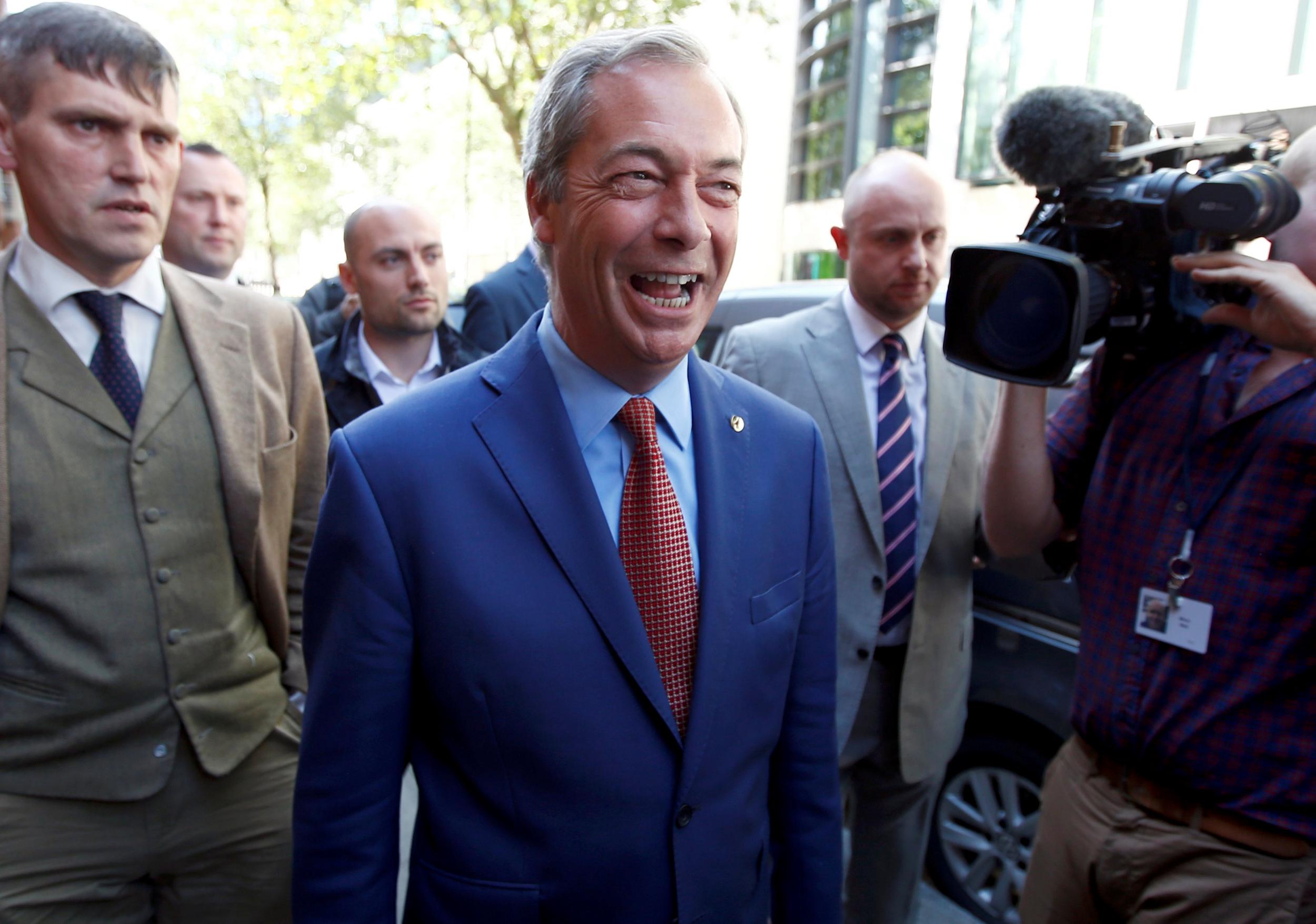 Nigel Farage after his news conference to announce his resignation