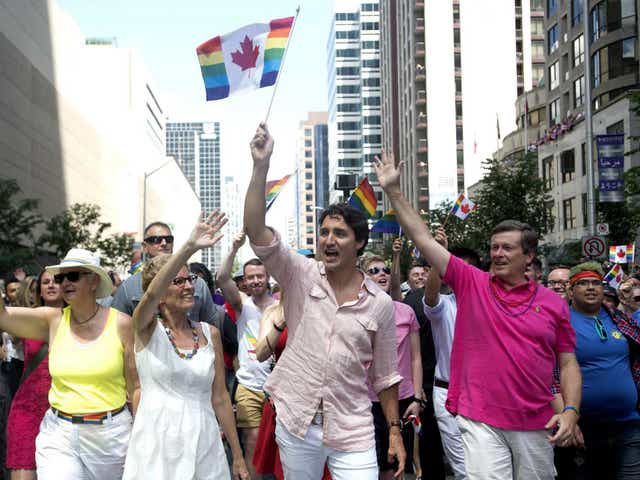 Justin Trudeau, Canada's Prime Minister, marches in the Toronto Pride festival
