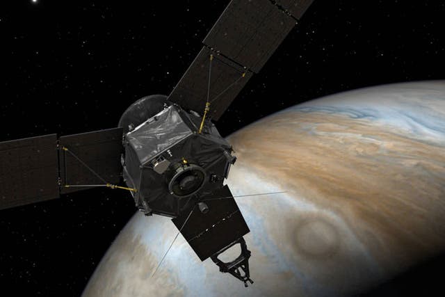 An artist's impression of Juno approaching Jupiter