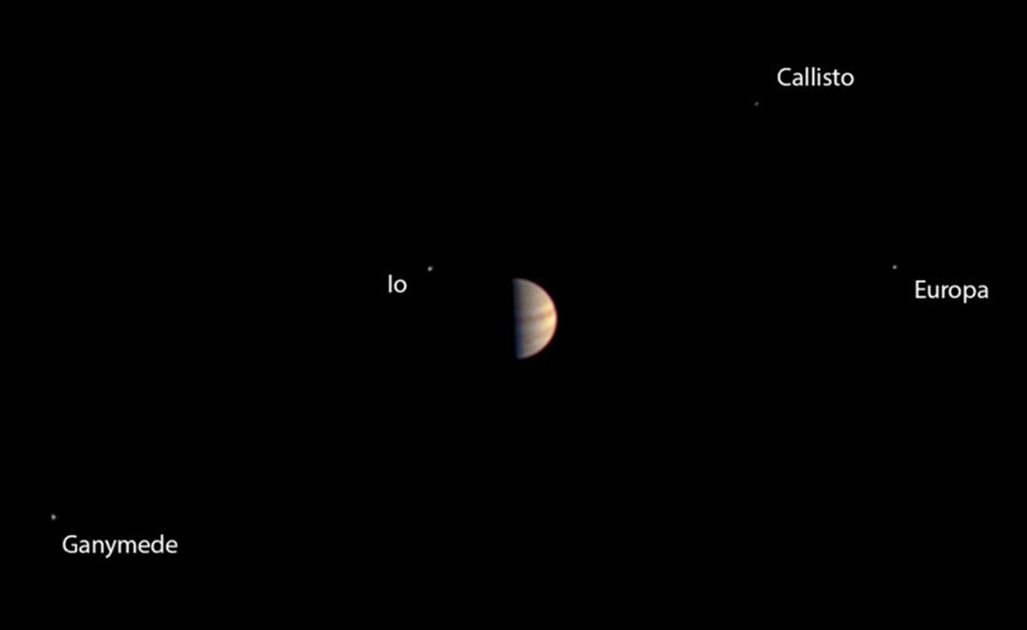 A handout image released July 4, 2016 shows the final view taken by the JunoCam instrument on NASA's Juno spacecraft before Juno's instruments were powered down in preparation for orbit insertion