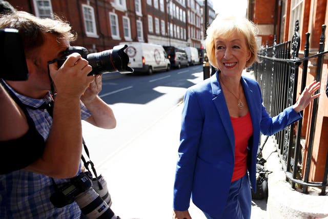 Andrea Leadsom arrives for a news conference