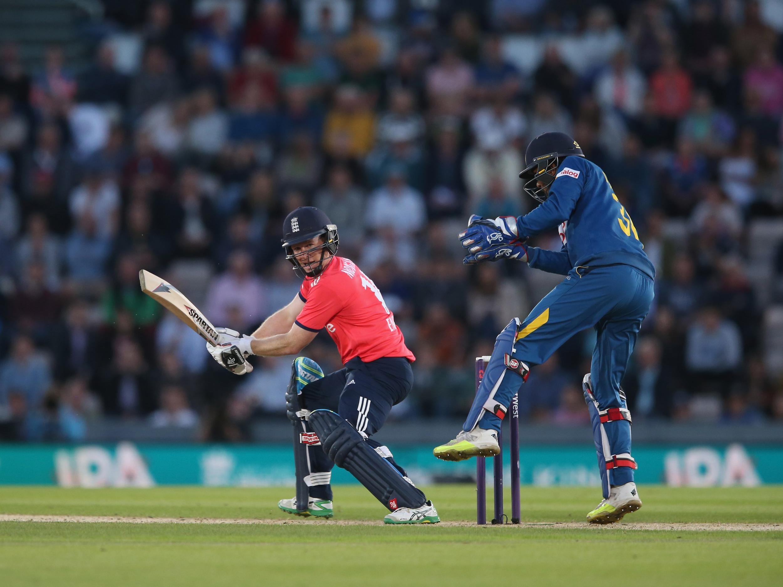 Eoin Morgan of England hits out during the 1st NatWest T20 International between England and Sri Lanka