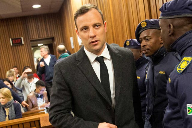 Oscar Pistorius arrives for sentencing at the North Gauteng High Court in Pretoria